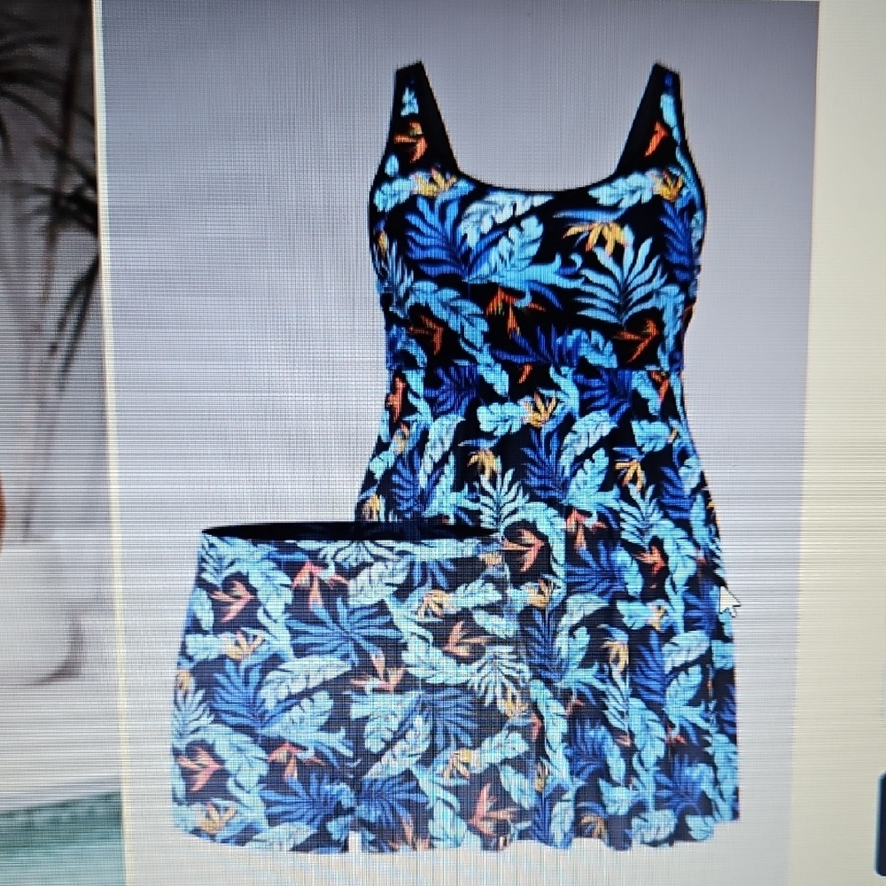 Bloomchic  NWT Tropical leaf Print flare Sleeveless swim dress size 30 6X